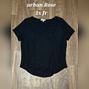 a new day Black Short Sleeve Scoop Neck Ribbed Tee